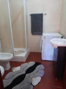 a bathroom with a shower and a sink and a rug at Quinta do silva in Celorico de Basto +6 photos