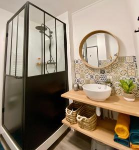 ウーにあるStudio Capucine - Centre ville - Jolie vue - Cosyのバスルーム(シャワー、鏡付)