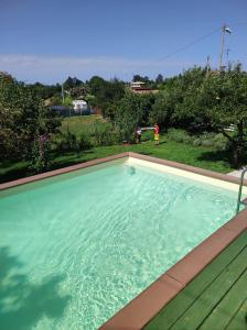 a large swimming pool with a person in a yard at Borgo Lamurese in Avigliano