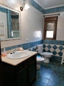 a bathroom with a sink and a toilet at Casa rural Suerte de los Mozos in Cáceres