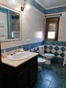 y baño con lavabo y aseo. en Casa rural Suerte de los Mozos, en Cáceres