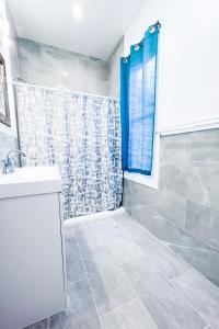 a bathroom with a shower and a sink at The Griffon House in Niagara Falls