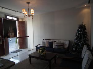 a living room with a christmas tree and a couch at Pousada Treze de Março in Cachoeira