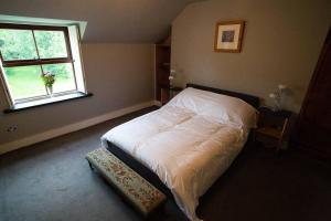a bedroom with a bed and a window at Cosy Cottage in Wild Countryside by Llys-y-Fran in Pembrokeshire