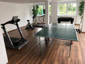 a room with a ping pong table and a treadmill at Serviced Apartments Hertingen in Bad Bellingen