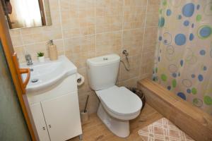 a bathroom with a toilet and a sink at Cabana Beta in Călimăneşti