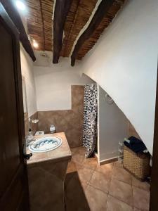 W łazience znajduje się umywalka i prysznic. w obiekcie Luby Cortijo Las Eras w mieście Lubrín