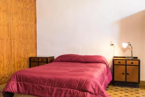 1 dormitorio con 1 cama con manta roja y mesita de noche en Alojamiento Aloja N1 en Mendoza