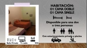 a picture of a room with a bed and a sign that readshibitation or at HOTEL Halley in Vicuña