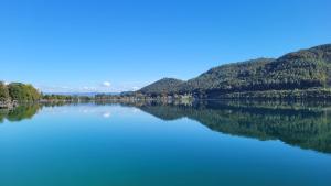 - une vue sur un lac avec des arbres sur la rive dans l'établissement Villa Blu, à Sankt Kanzian