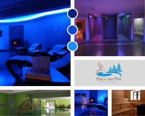 een collage van vier foto's van een woonkamer bij Parco dei Pini - Sila Wellness Hotel in Taverna