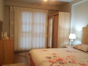 a bedroom with a bed and a window with a curtain at Tourist rent Apartment in Istanbul