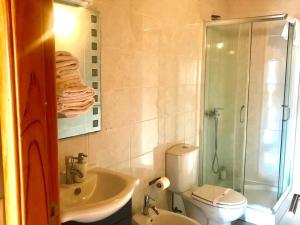 La salle de bains est pourvue d'un lavabo, de toilettes et d'une douche. dans l'établissement Janelas da Cabreira, à Campos