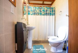 a bathroom with a toilet and a sink at Cabaña la vertiente in Lago Puelo