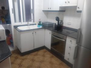 eine kleine Küche mit Spüle und Kühlschrank in der Unterkunft Piso entero cerca de Valencia y sus playas. in Albalat dels Sorells
