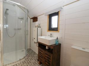 ein Bad mit einem Waschbecken und einer Dusche in der Unterkunft Lime Kiln in Blagdon