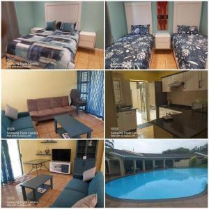 a collage of pictures of a bedroom and a pool at Mia Haven 1 in Scottburgh