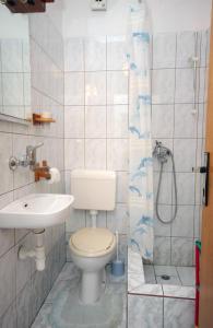 een badkamer met een toilet, een wastafel en een douche bij Apartments with a parking space Smrika, Kraljevica - 2365 in Šmrika
