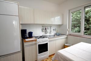 a small kitchen with a stove and a sink at Apartments and rooms with parking space Selce, Crikvenica - 2379 in Selce