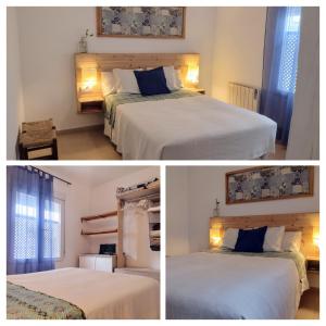 three pictures of a bedroom with two beds and a window at Apartamento San Agustín in Córdoba