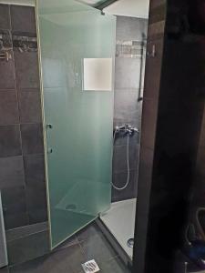 een douche met een glazen deur in de badkamer bij Success's Apartment in Athene