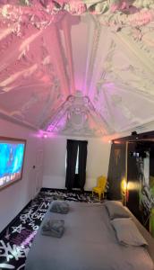 Posteľ alebo postele v izbe v ubytovaní Capsule Art Déco - Jacuzzi - Netflix - Home Cinéma - Arcade de jeux & Nintendo switch - 2 chambres - Filet suspendu