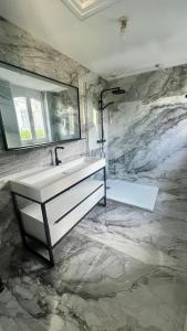 Kúpeľňa v ubytovaní Capsule Art Déco - Jacuzzi - Netflix - Home Cinéma - Arcade de jeux & Nintendo switch - 2 chambres - Filet suspendu