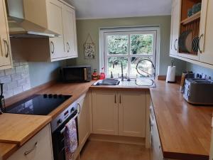 a kitchen with a sink and a counter top at The Burnside Apartment in Fettercairn