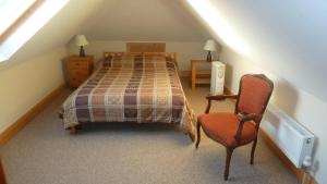 1 dormitorio con 1 cama y 1 silla en el ático en Riverside Glanworth en Glanworth