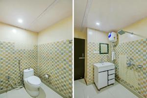 丹瑙提的住宿－GREEN VALLEY RESORT PVT LTD，浴室的两张照片,配有卫生间和水槽