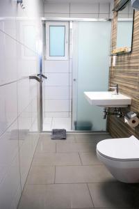 a bathroom with a toilet and a sink and a shower at Półwysep Natura Tour in Jastarnia