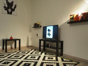 a living room with a television on a table at Villa Natur Ferienwohnung & Monteurwohnung in Mühlhausen