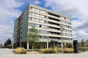 un alto edificio gris con un árbol delante de él en Séjours & Affaires Rennes de Bretagne, en Rennes