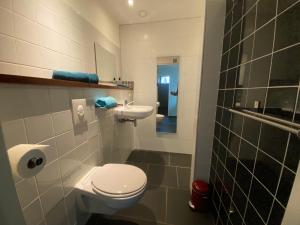 un piccolo bagno con un water e un lavandino di Kindvriendelijk appartement de Hooge Stukken onder de rook van Groningen a Eelde-Paterswolde Altre 18 foto