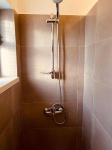 a shower with a shower head in a bathroom at Apartamento Aperitivo in Tavira