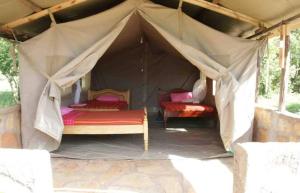 a room with two beds in a tent at leruk Maasai safari camp in Sekenani