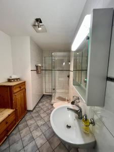 La salle de bains est pourvue d'un lavabo et d'une douche. dans l'établissement Magic Moments, à Brail