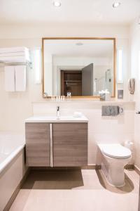 a bathroom with a sink and a toilet and a mirror at The Croke Park Hotel in Dublin