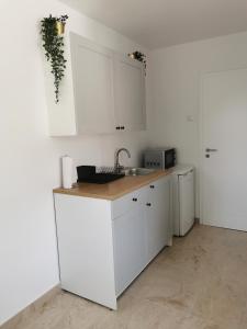 a kitchen with white cabinets and a sink at Apartman Andro in Samobor