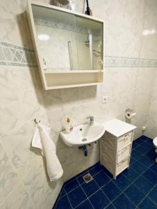 un bagno con lavandino e specchio di Penthouse on the main street, town center Akureyri ad Akureyri Altre 19 foto