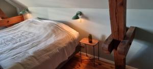 Ein Bett oder Betten in einem Zimmer der Unterkunft An Den Wiesen Gasthaus am Finowkanal