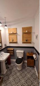 a bathroom with a toilet and a sink at Lovely 2 Bedroom with Riverside Views Pet Friendly in Gourock