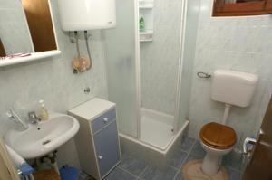Un baño con inodoro, lavabo y ducha. en Seaside family friendly house with a swimming pool Cove Osibova, Brac - 2837, en Milna 20 fotos más