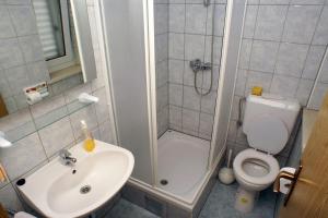 a bathroom with a shower and a sink and a toilet at Apartments with a parking space Splitska, Brac - 2858 in Postira