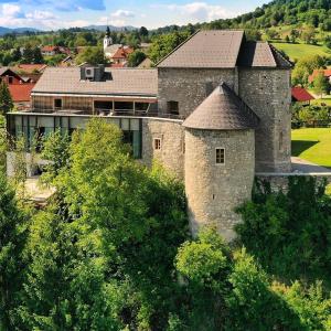 un antiguo castillo con un edificio en el fondo en Vinica Castle, en Vinica