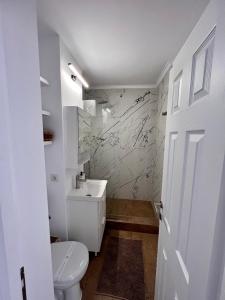 ラダウツィにあるAncodirect Apartmentsのトイレと洗面台を備えた白いバスルーム