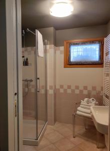 y baño con ducha y lavamanos. en Casetta Morris, en Valdobbiadene