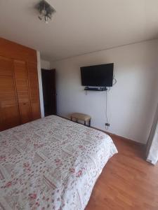 a bedroom with a bed and a flat screen tv at Apartamento San Martin in Viña del Mar