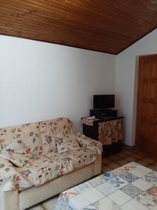 a living room with a bed and a television at Alloggi Il Rododendro in Bagni di Vinadio
