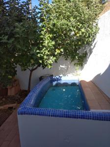 una pequeña piscina con azulejos azules en EL PAJAR DE ANGELINES en Tocon De Quentar